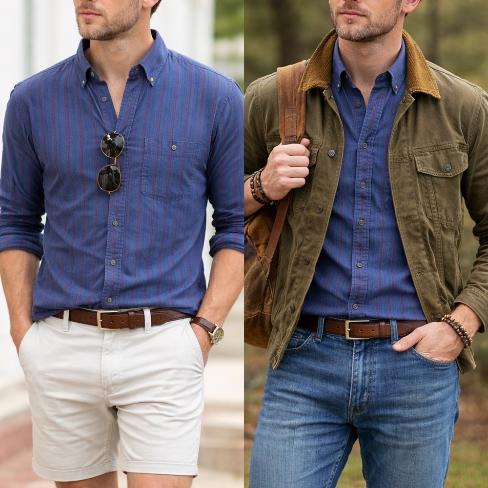 Ralph Lauren Blue Casual Button Down Red Striped Shirt
